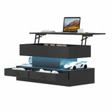 Darrahopens Furniture > Living Room > Coffee Tables LED Lift Top Coffee Table in Black with 2-Tier Design and Drawers for Living Room In Australia - Darrahopens