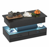 Darrahopens Furniture > Living Room > Coffee Tables LED Lift Top Coffee Table in Black with 2-Tier Design and Drawers for Living Room In Australia - Darrahopens