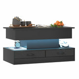 Darrahopens Furniture > Living Room > Coffee Tables LED Lift Top Coffee Table in Black with 2-Tier Design and Drawers for Living Room In Australia - Darrahopens