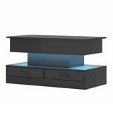 Darrahopens Furniture > Living Room > Coffee Tables LED Lift Top Coffee Table in Black with 2-Tier Design and Drawers for Living Room In Australia - Darrahopens