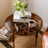 Darrahopens Furniture > Living Room > Coffee Tables Modern Round Tempered Glass Coffee Table Sofa Side End Table Brown Tinted Metal Frame Living Room