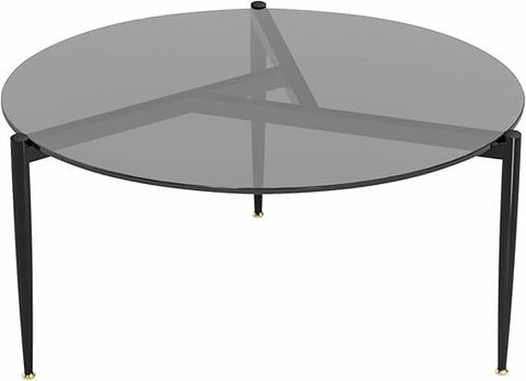 Darrahopens Furniture > Living Room > Coffee Tables Modern Round Tempered Glass Coffee Table Sofa Side End Table Brown Tinted Metal Frame Living Room