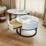 Darrahopens Furniture > Living Room > Coffee Tables Snowy Mountain Faux Modern Marble Slate Nesting Coffee Table Set Leather Wrapped Wood Drawers