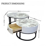 Darrahopens Furniture > Living Room > Coffee Tables Snowy Mountain Faux Modern Marble Slate Nesting Coffee Table Set Leather Wrapped Wood Drawers