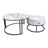 Darrahopens Furniture > Living Room > Coffee Tables Snowy Mountain Faux Modern Marble Slate Nesting Coffee Table Set Leather Wrapped Wood Drawers