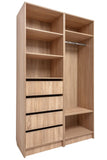 Darrahopens Furniture > Living Room MALMO THREE SHELF/FOUR DRAWER WALK IN WARDROBE - SLIM SHAKER - NATURAL OAK