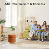 Darrahopens Furniture > Living Room > Ottomans & Footstools 2X Round Stacked Ottoman Stool Teddy Fleece Fabric Foot Rest 38cm ORANGE