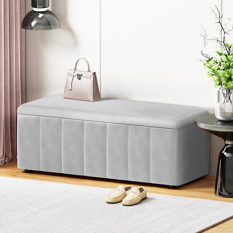 Darrahopens Furniture > Living Room > Ottomans & Footstools Artiss Storage Ottoman Blanket Box Velvet Grey 103cm