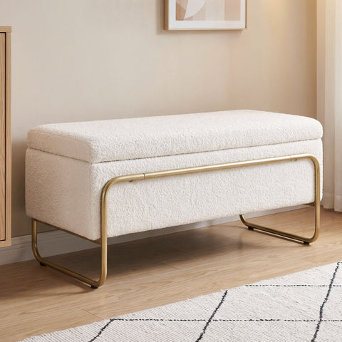 Darrahopens Furniture > Living Room > Ottomans & Footstools Artiss Storage Ottoman Boucle Padded Seat Footrest Hidden Storage Cream White In Australia - Darrahopens