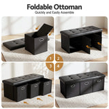 Darrahopens Furniture > Living Room > Ottomans & Footstools Artiss Storage Ottoman with 3 Cube Drawers Foot Stool Rest Foldable Black