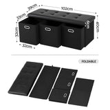 Artiss Storage Ottoman with 3 Cube Drawers Foot Stool Rest Foldable Black