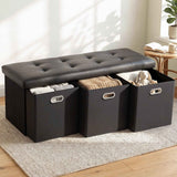 Artiss Storage Ottoman with 3 Cube Drawers Foot Stool Rest Foldable Black