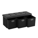 Artiss Storage Ottoman with 3 Cube Drawers Foot Stool Rest Foldable Black