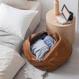 Darrahopens Furniture > Living Room > Ottomans & Footstools Brown Faux Leather Pumpkin Pouf Cover - DIY Unfilled Round Ottoman for Clothes Storage and Footrest - 50x30cm Versatile Home Decor