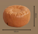 Darrahopens Furniture > Living Room > Ottomans & Footstools Brown Faux Leather Pumpkin Pouf Cover - DIY Unfilled Round Ottoman for Clothes Storage and Footrest - 50x30cm Versatile Home Decor