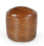 Darrahopens Furniture > Living Room > Ottomans & Footstools CARAMEL GROOVED LEATHER OTTOMAN