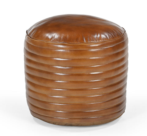 Darrahopens Furniture > Living Room > Ottomans & Footstools CARAMEL GROOVED LEATHER OTTOMAN