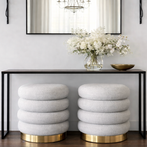 Darrahopens Furniture > Living Room > Ottomans & Footstools Interior Ave - Roma Round Milan Ottoman / Footstool – Off White