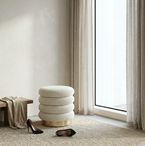 Darrahopens Furniture > Living Room > Ottomans & Footstools Interior Ave - Roma Round Tweed Ottoman / Footstool – Light Grey