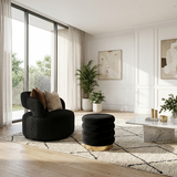 Darrahopens Furniture > Living Room > Ottomans & Footstools Interior Ave - Roma Round Velvet Ottoman / Footstool – Black