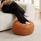Darrahopens Furniture > Living Room > Ottomans & Footstools Orange Faux Leather Pumpkin Pouf Cover - DIY Unfilled Round Ottoman for Clothes Storage and Footrest - 50x30cm Versatile Home Decor