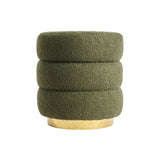 Darrahopens Furniture > Living Room > Ottomans & Footstools Round Stacked Ottoman Stool Teddy Fleece Fabric Foot Rest 38cm GREEN