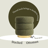 Darrahopens Furniture > Living Room > Ottomans & Footstools Round Stacked Ottoman Stool Teddy Fleece Fabric Foot Rest 38cm GREEN