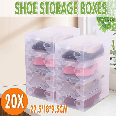 Darrahopens Furniture > Living Room > Shoe Storage 20x Clear Shoe Storage Box Foldable Stackable Plastic Shoe Boxes