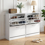 Darrahopens Furniture > Living Room > Shoe Storage Artiss 2x Shoe Cabinet Storage Organiser 2 Flip Drawer White