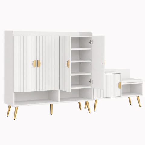 Darrahopens Furniture > Living Room > Shoe Storage Artiss Shoe Cabinet Bench Set Adjustable Shelf Hallway Living Room White