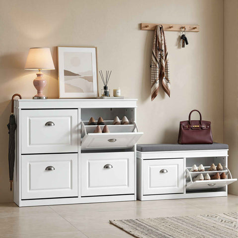 Darrahopens Furniture > Living Room > Shoe Storage Artiss Shoe Cabinet Bench Set Flip Drawer Hallway Living Room White
