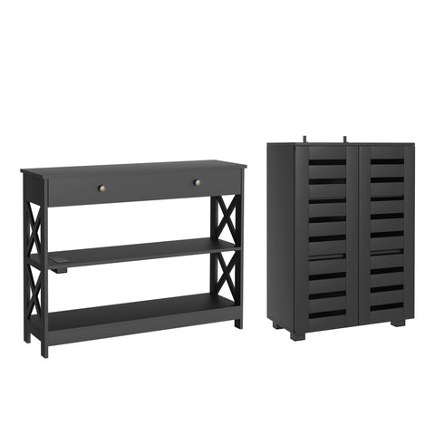 Darrahopens Furniture > Living Room > Shoe Storage Artiss Shoe Rack Cabinet & Console Table Set Storage Shelf Black