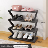 Darrahopens Furniture > Living Room > Shoe Storage Black Stable Z-Shaped 4-Tier Shoe Rack(51x45CM) - Waterproof Cloth & Sturdy Steel Pipe, Easy Assembly & Space Saving for Dormitory & Small Apartments