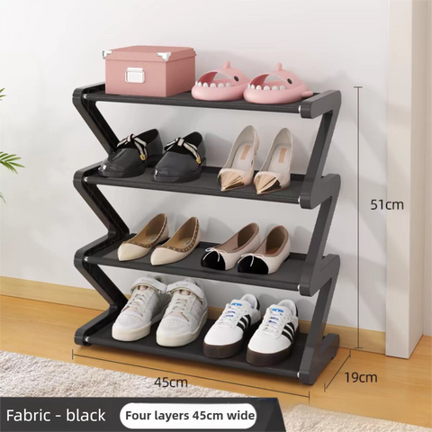 Darrahopens Furniture > Living Room > Shoe Storage Black Stable Z-Shaped 4-Tier Shoe Rack(51x45CM) - Waterproof Cloth & Sturdy Steel Pipe, Easy Assembly & Space Saving for Dormitory & Small Apartments