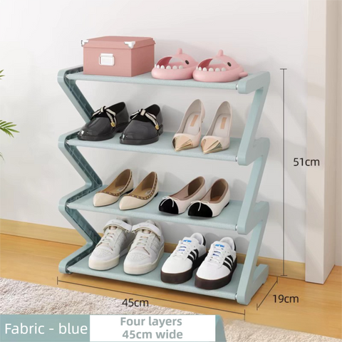 Darrahopens Furniture > Living Room > Shoe Storage Blue Stable Z-Shaped 4-Tier Shoe Rack(51x45CM) - Waterproof Cloth & Sturdy Steel Pipe, Easy Assembly & Space Saving for Dormitory & Small Apartments