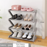 Darrahopens Furniture > Living Room > Shoe Storage Grey Stable Z-Shaped 4-Tier Shoe Rack(51x45CM) - Waterproof Cloth & Sturdy Steel Pipe, Easy Assembly & Space Saving for Dormitory & Small Apartments