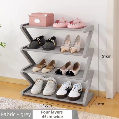 Darrahopens Furniture > Living Room > Shoe Storage Grey Stable Z-Shaped 4-Tier Shoe Rack(51x45CM) - Waterproof Cloth & Sturdy Steel Pipe, Easy Assembly & Space Saving for Dormitory & Small Apartments