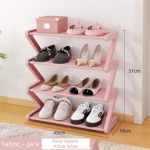 Darrahopens Furniture > Living Room > Shoe Storage Pink Stable Z-Shaped 4-Tier Shoe Rack(51x45CM) - Waterproof Cloth & Sturdy Steel Pipe, Easy Assembly & Space Saving for Dormitory & Small Apartments