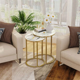 Darrahopens Furniture > Living Room > Side Tables 2Pcs Gold Marble Nesting Side End Tables Round Small Stacking Drink Coffee Table