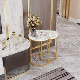 Darrahopens Furniture > Living Room > Side Tables 2Pcs Gold Marble Nesting Side End Tables Round Small Stacking Drink Coffee Table