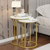 Darrahopens Furniture > Living Room > Side Tables 2Pcs Gold Marble Nesting Side End Tables Round Small Stacking Drink Coffee Table