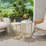 Darrahopens Furniture > Living Room > Side Tables 2Pcs Gold Marble Nesting Side End Tables Round Small Stacking Drink Coffee Table