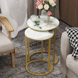 Darrahopens Furniture > Living Room > Side Tables 2Pcs Gold Marble Nesting Side End Tables Round Small Stacking Drink Coffee Table