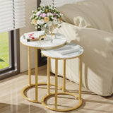 Darrahopens Furniture > Living Room > Side Tables 2Pcs Gold Marble Nesting Side End Tables Round Small Stacking Drink Coffee Table