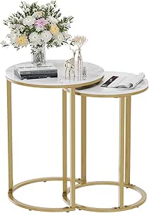 Darrahopens Furniture > Living Room > Side Tables 2Pcs Gold Marble Nesting Side End Tables Round Small Stacking Drink Coffee Table