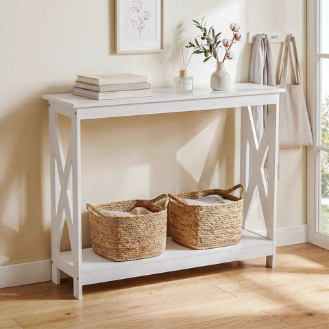 Darrahopens Furniture > Living Room > Side Tables Artiss Console Table Entryway Hallway Display 2-Tier Narrow Sofa Table 100CM White