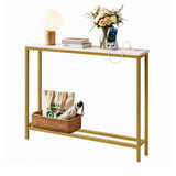 Darrahopens Furniture > Living Room > Side Tables Artiss Console Table Entryway Hallway Display Desk Charging Station Marble Finish White & Gold