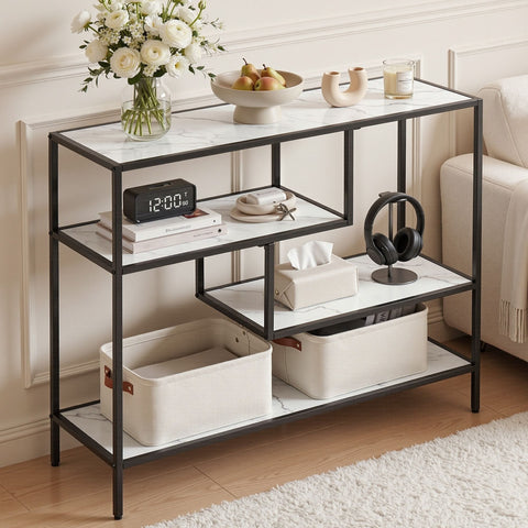 Darrahopens Furniture > Living Room > Side Tables Artiss Console Table Entryway Hallway Marble Effect 4-Tier Storage Shelves White
