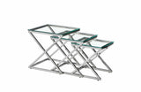 Darrahopens Furniture > Living Room > Side Tables Bella Set of 3 Silver Side Table - Clear Glass