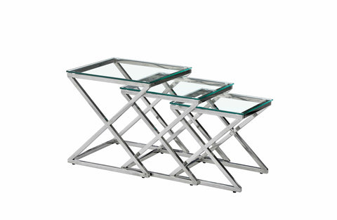 Darrahopens Furniture > Living Room > Side Tables Bella Set of 3 Silver Side Table - Clear Glass